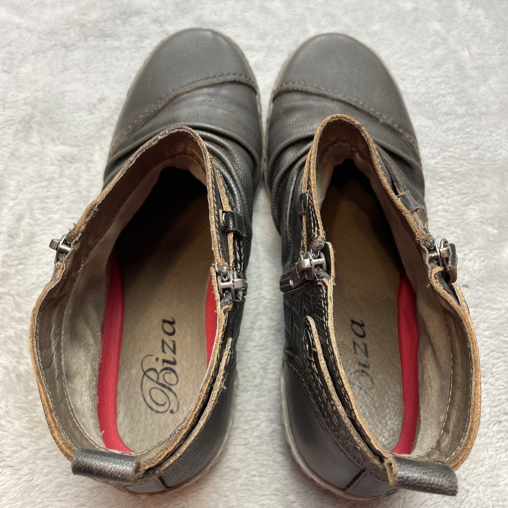 Biza Kinetic Leather Ankle Boots Size EU 41 US 10-10.5 Gray Brown Side Zip Moto - Picture 5 of 9